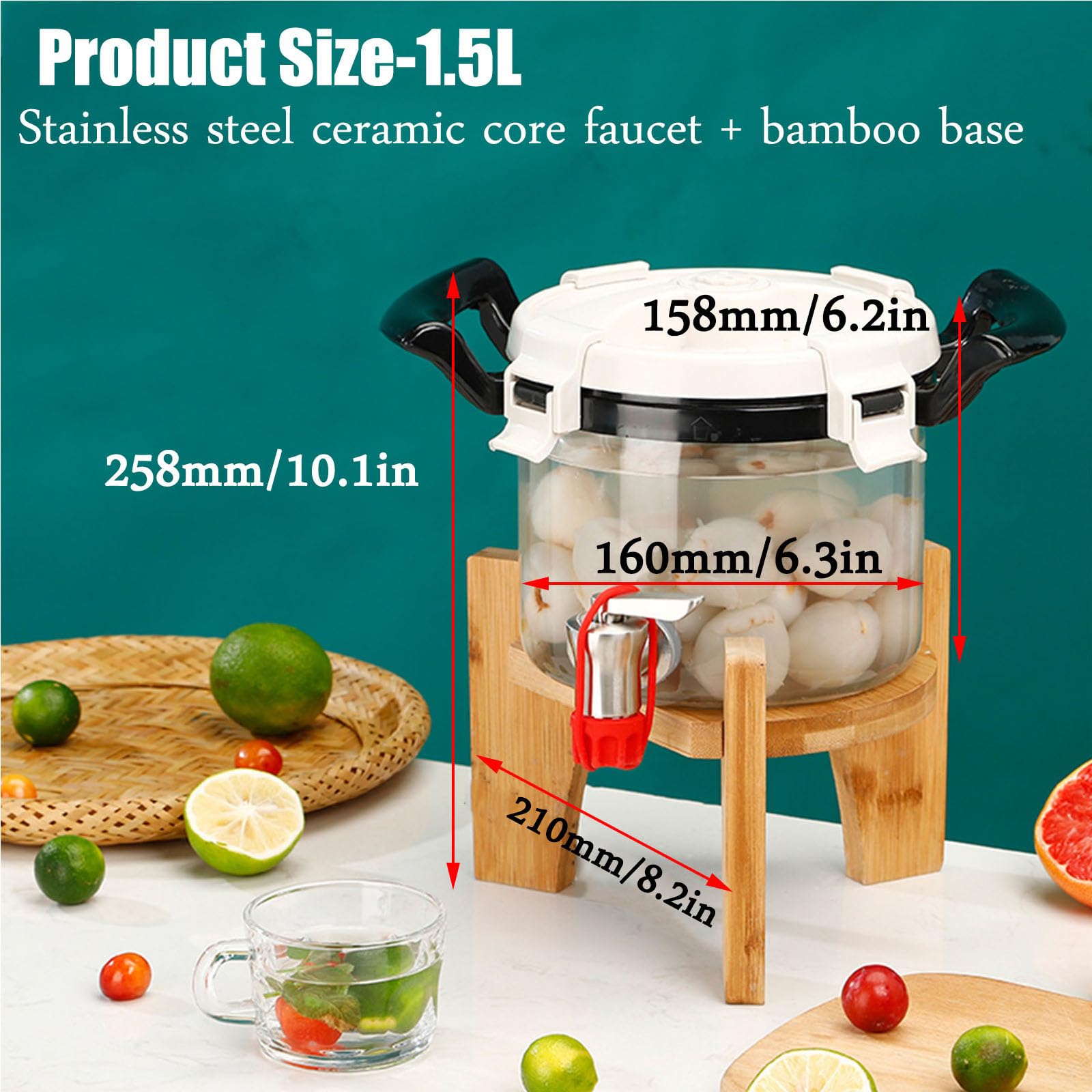 Glaskaraffe,Glaskaraffe Mit Deckel,Glaskrug Mit Wasserhahn Und Deckel Aus,Getränkekaraffe Glaskrug Für Kalt & Heiß Wasser Eistee Kaffee Milch Saft,Faucet+Base,1.5L
