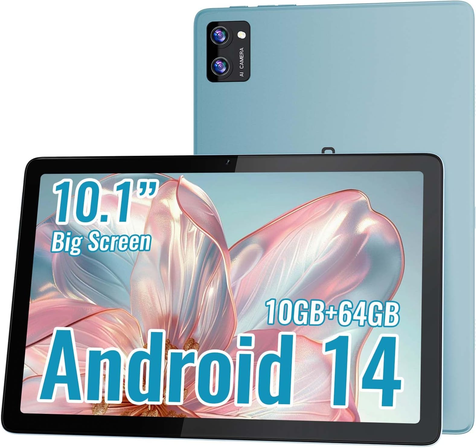 10.1" HD Touchscreen Electronics Tablet, Android 14, Octa-core Processor, 10GB RAM + 64GB ROM, Dual Cameras, 6000mAh Battery, Ideal for Office and Study (Blue)