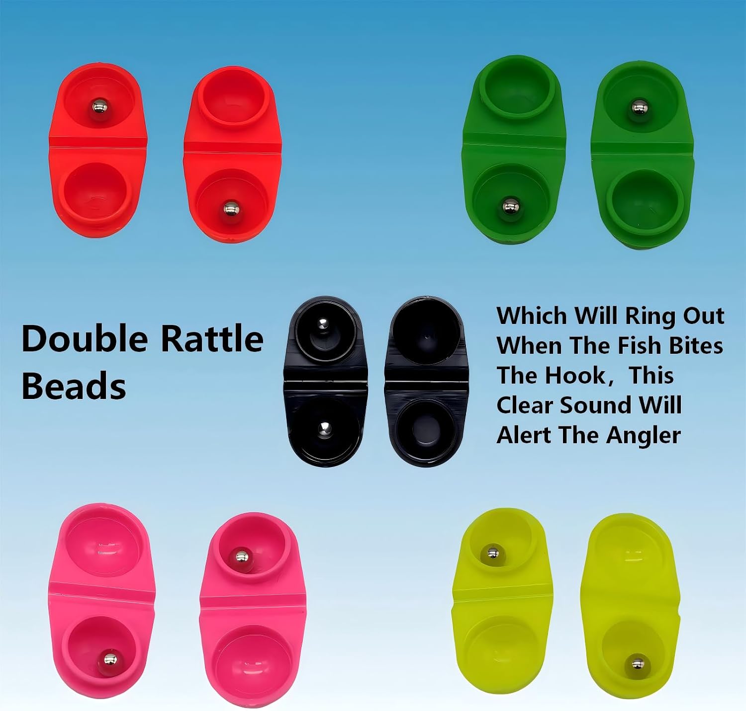 Double Rattle Fishing Beads, Plastic Fishing Rattles with Metal Beads, Fishing Tackle Accessories，25 Pack