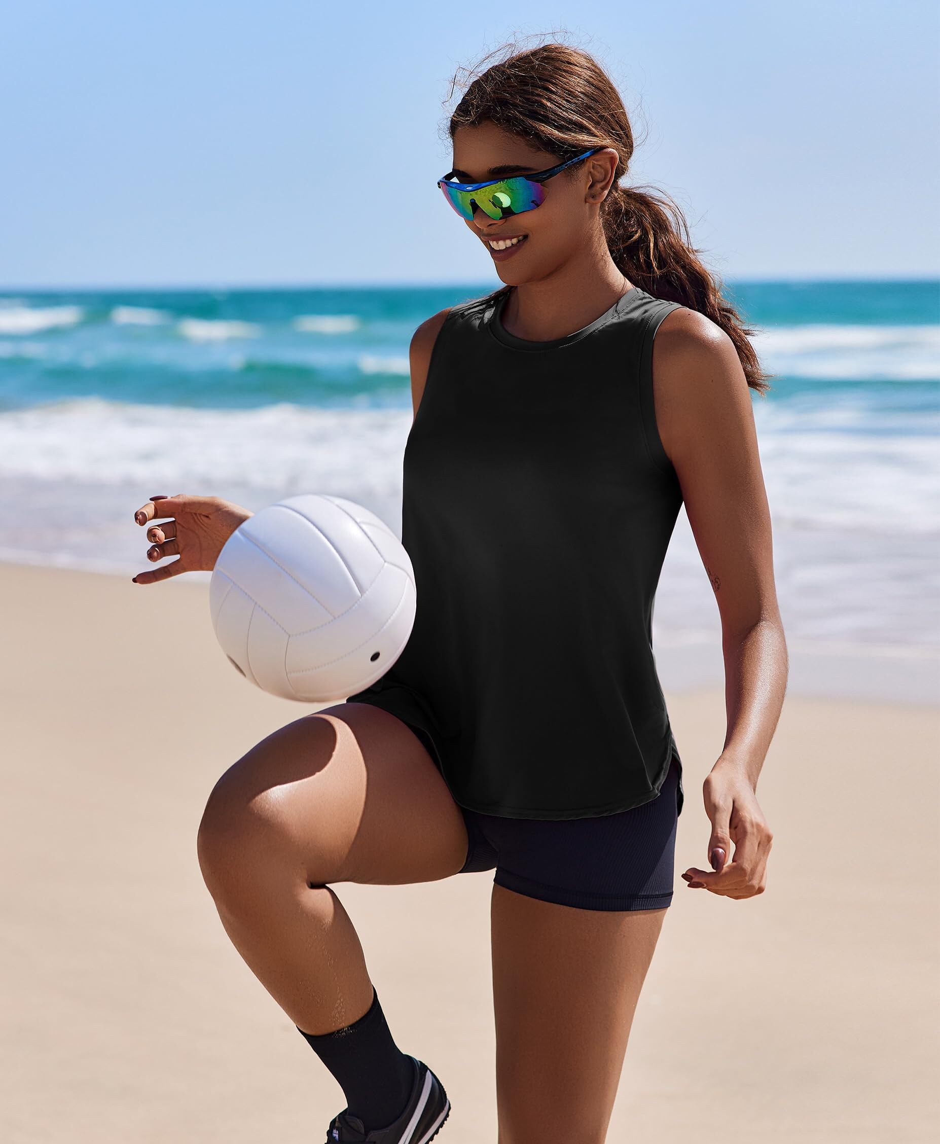 PINSPARK Camiseta Deportiva Sin Mangas para Mujer UPF 50+ Protección Solar Yoga Tank Tops De Secado Rápido Ligero Fitness Shirt Tops