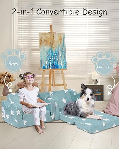 Miniatura 4 de Sofá para niños pequeños, sofá plegable 2 en 1, sofá convertible para niños, tumbona para niñas y niños, ideal para leer y dormir, decoración de
