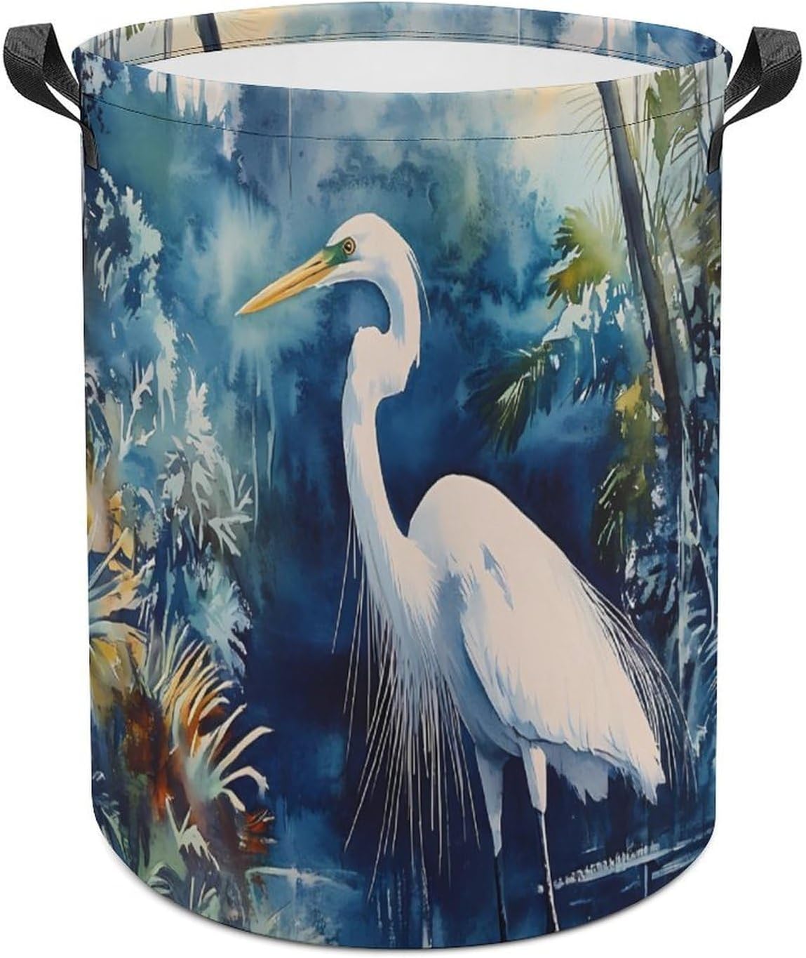 Herons Tropical Vegetation Laundry Hamper Basket for Home Bathroom | clothes storage,handle,large capacity,oxford