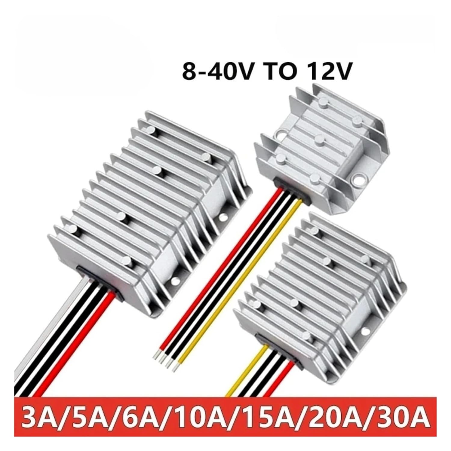 Dc Buck Boost Converter 8-40V to 12V 3A 5A 10A 15A 20A 25A 30A Step Up Down Voltage Regulator IP67 Waterproof for Car Truck Vehicle Power Supply(30A)