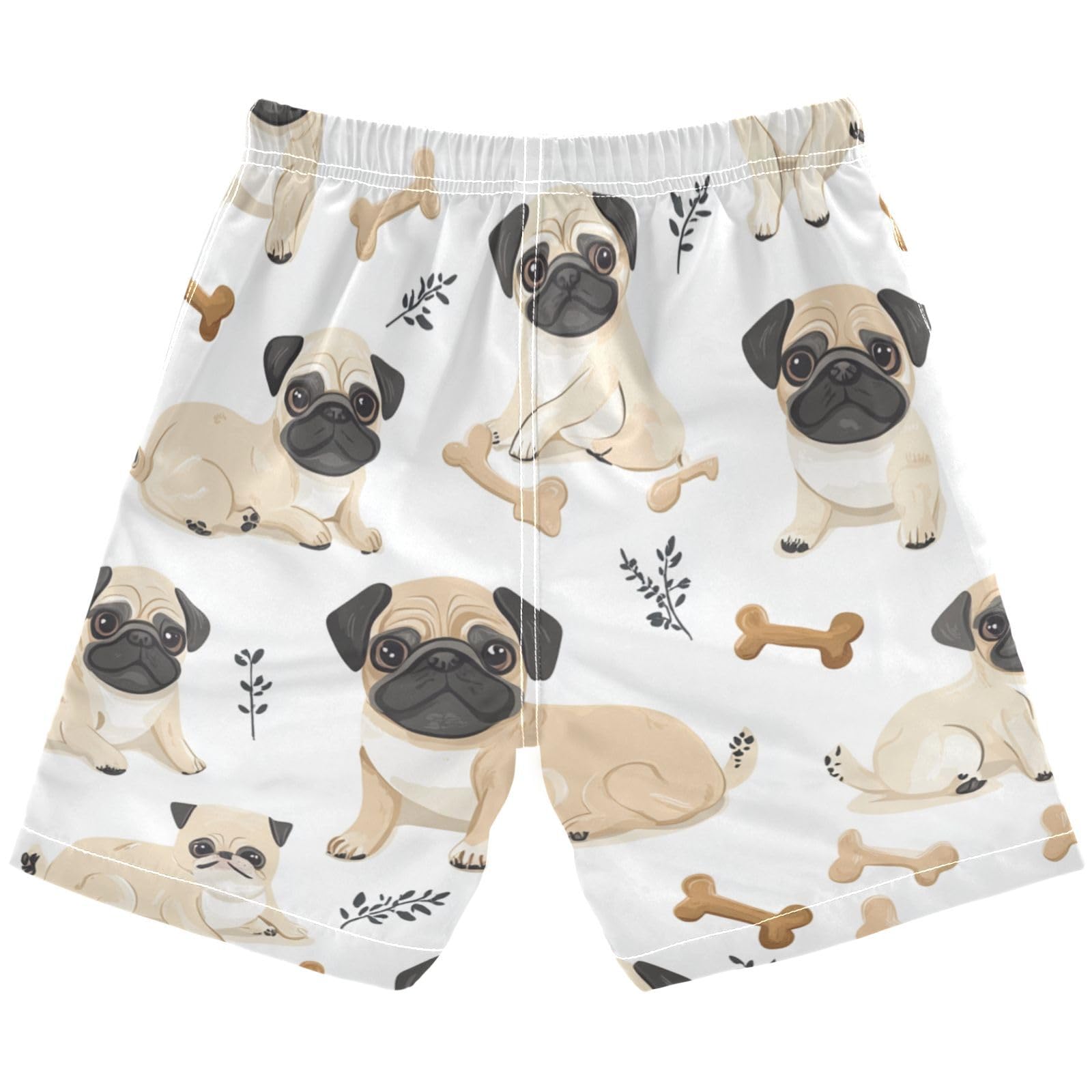 Jucciaco Boys Beach Board Shorts Pug Pet Dog Animal Swim Trunk Teen Swimwear Multicolor