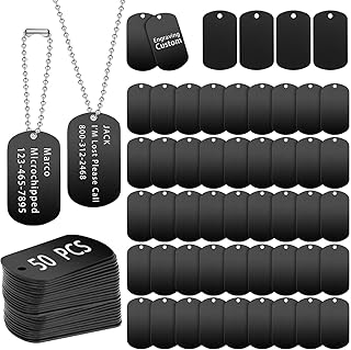 Blank Aluminum Engraved Tags - Bulk 50 Pack Personalized Military Dog ID Tags Set,Pre-drilled,Polished Edges,Engravable Stamping Label for DIY ID,Nameplate,Keychains,Pet Tag,Crafts,Luggage Labels