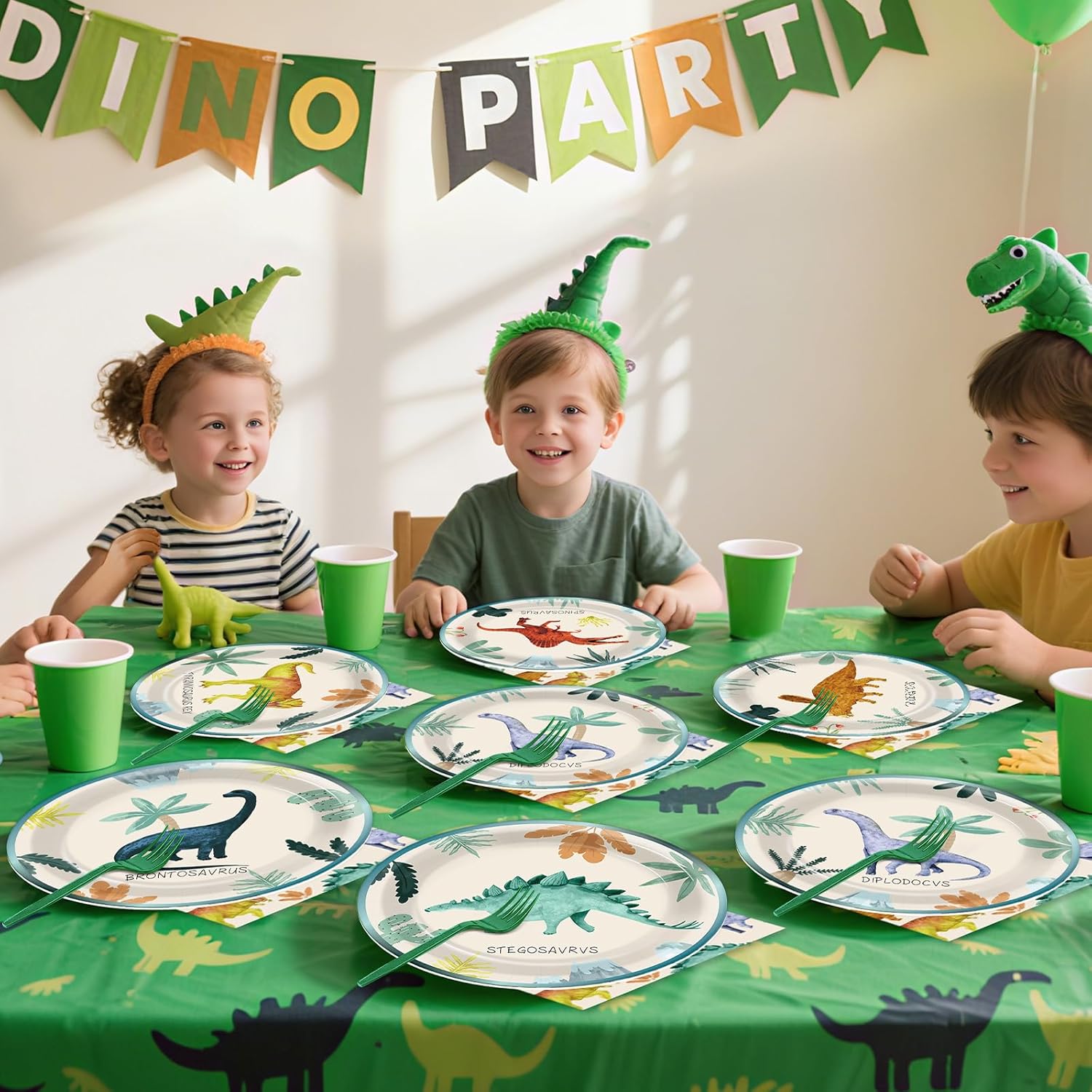96PCS Dinosaur Birthday Paper Plates Napkins and Forks for Kids Watercolor Dino Party Disposable Supplies Dinosaur Themed Tableware Set for Baby Shower Dino Theme Summer Party Dinnerware Decorations