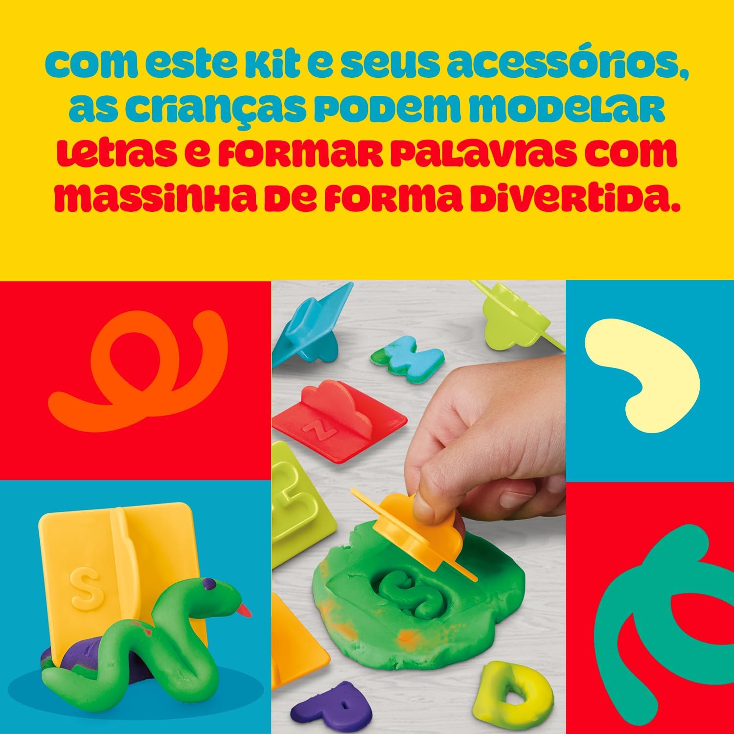 Play-Doh Massinha de Modelar Infantil, Kit Inicial de Letras, conjunto com 26 carimbos e 6 potes de massinha colorida, para crianças a partir de 3 anos
