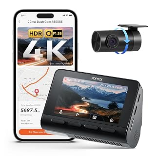 70mai A800SE Dashcam Auto Vorne Hinten 4K HDR 2160P+1080P, Dual Autokamera 3" IPS, F1.55 Blende Nachtsicht, 210Sek.Puffer Notfall-Voraufzeichnung, Parküberwachung (Enthält Keine Micro-SD-Karte) - Amazon product rated Grade A