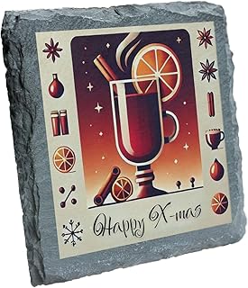 Happy X-mas Festive Slate Coaster – Mulled Wine and Spices Design (slco-ds24-orancinrg)