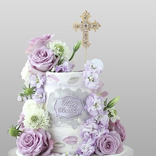 Miniatura 3 de 2 adornos de cruz para tartas con diamantes de imitación para cupcakes, decoración de postres de cristal con purpurina para cumpleaños, boda, baby