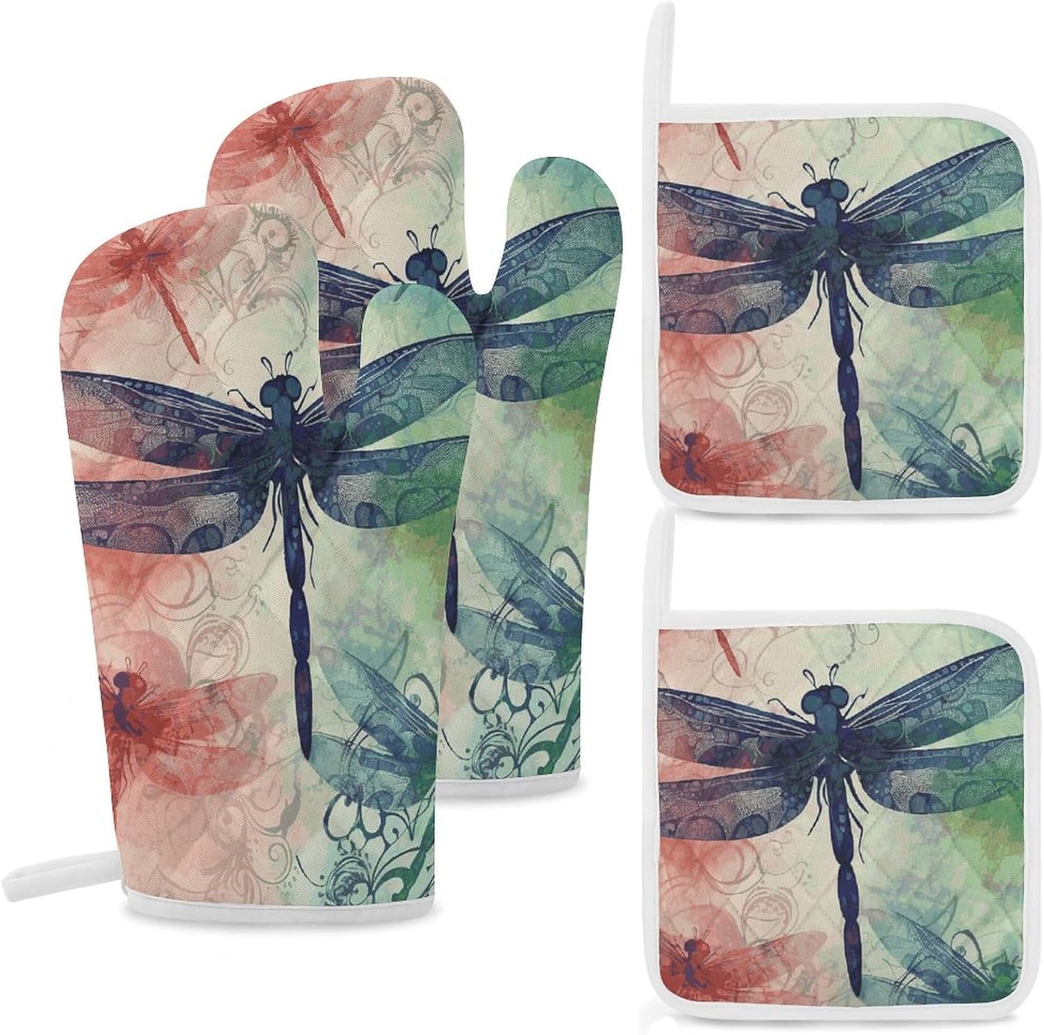 Oven Mitts Pot Holders Kitchen Modern Dragonfly Heat Resistant Oven Glove for Baking and Cooking