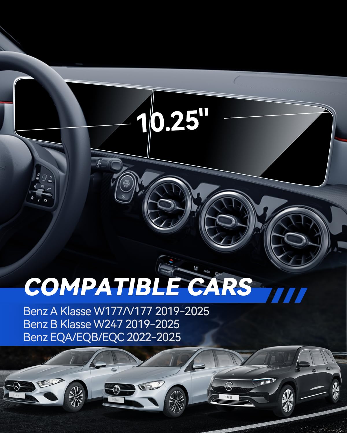 Serie HD 9H Pellicola Protettiva per Schermo 26,04 cm per Mercedes Benz Classe A W177/V177, Classe B W247 2019-2025 e EQA/EQB/EQC 2022-2025 Pellicola Protettiva per Schermo Anti-Graffio