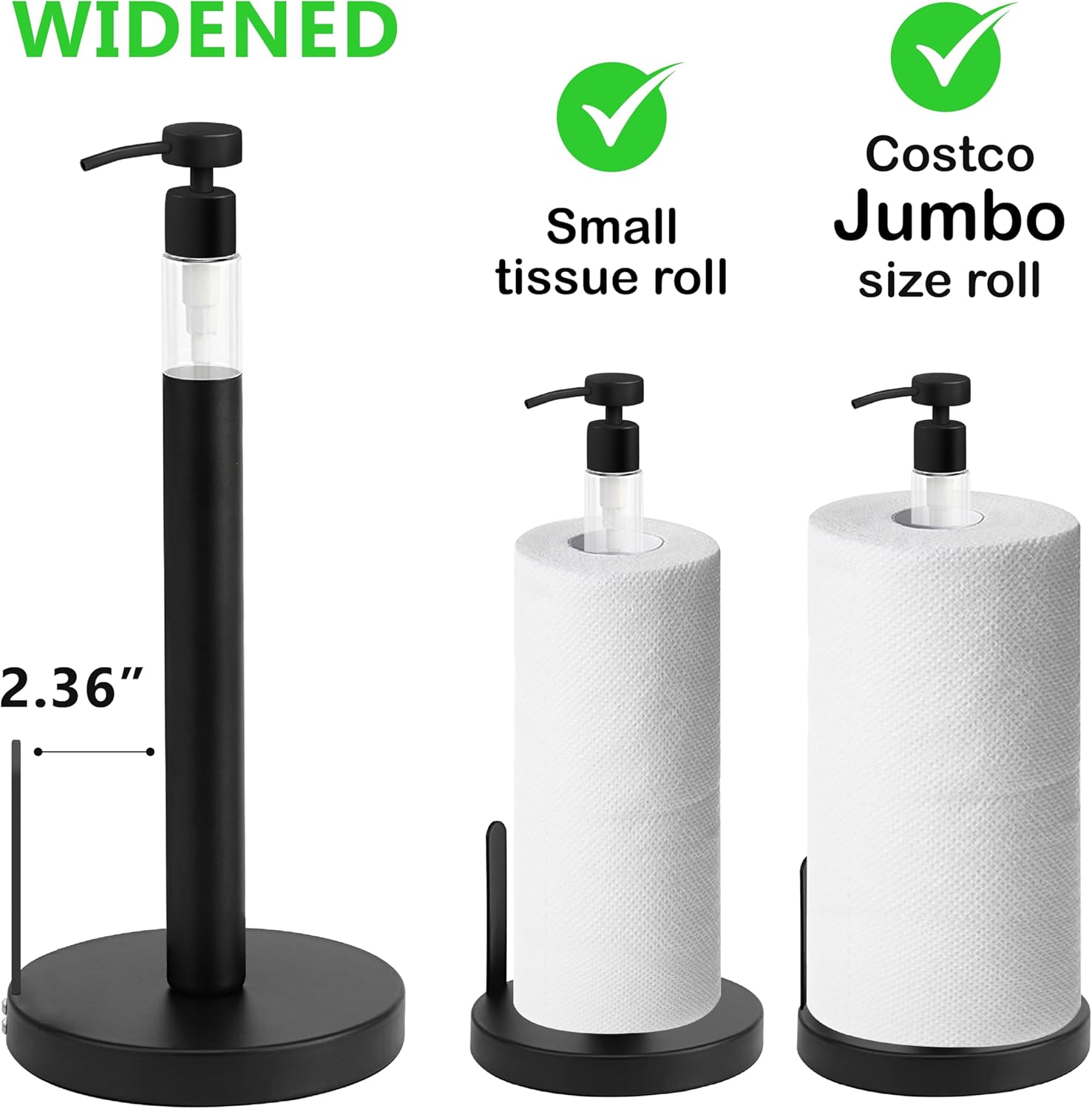 SunnyPoint Heavy Weighted Paper Towel Holder Stand Dispenser Built-in Spray/Pump Bottle (Pump Bottle, Coating Black)