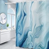 Vista 9 de Cortina de ducha con diseño de mármol verde, verde azulado y blanco degradado, moderna, abstracta, de lujo, ondas, decoración del hogar, tela