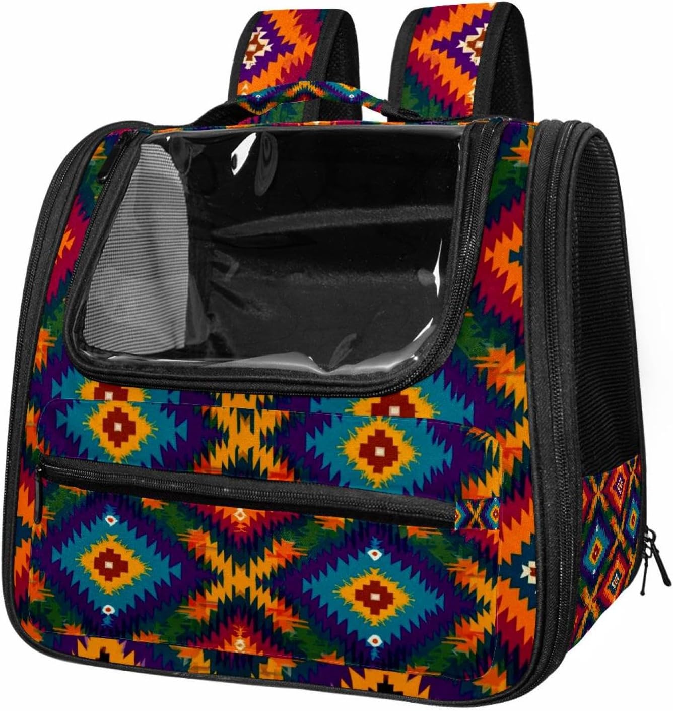 Portable Travel pet Backpack Carrier Hamster Bag Small Dog cat Carrier Breathable Hang Bag, Geometric (4)