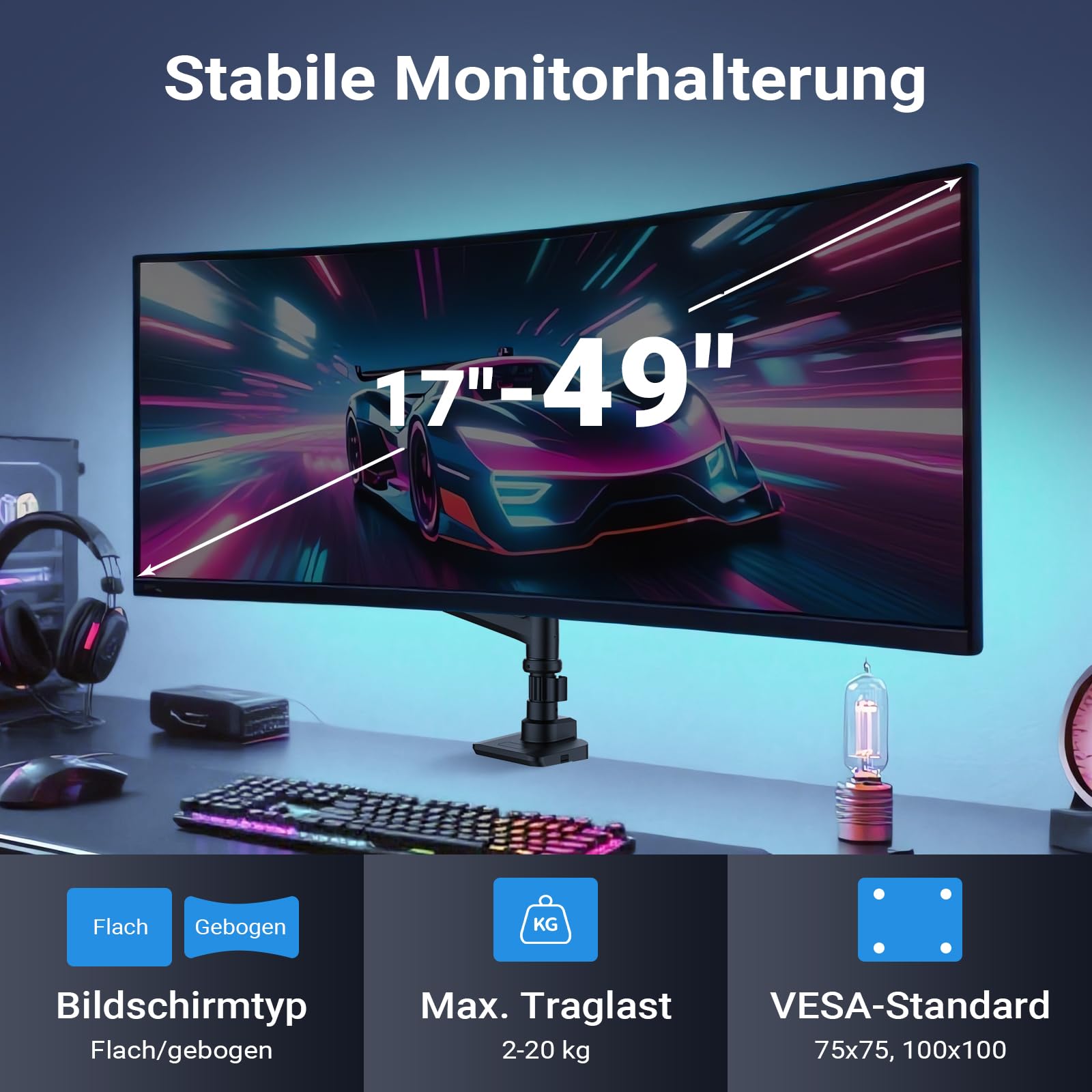 Wiltec Uchwyt do monitora 17-49 cali 20 kg VESA regulowane ramię