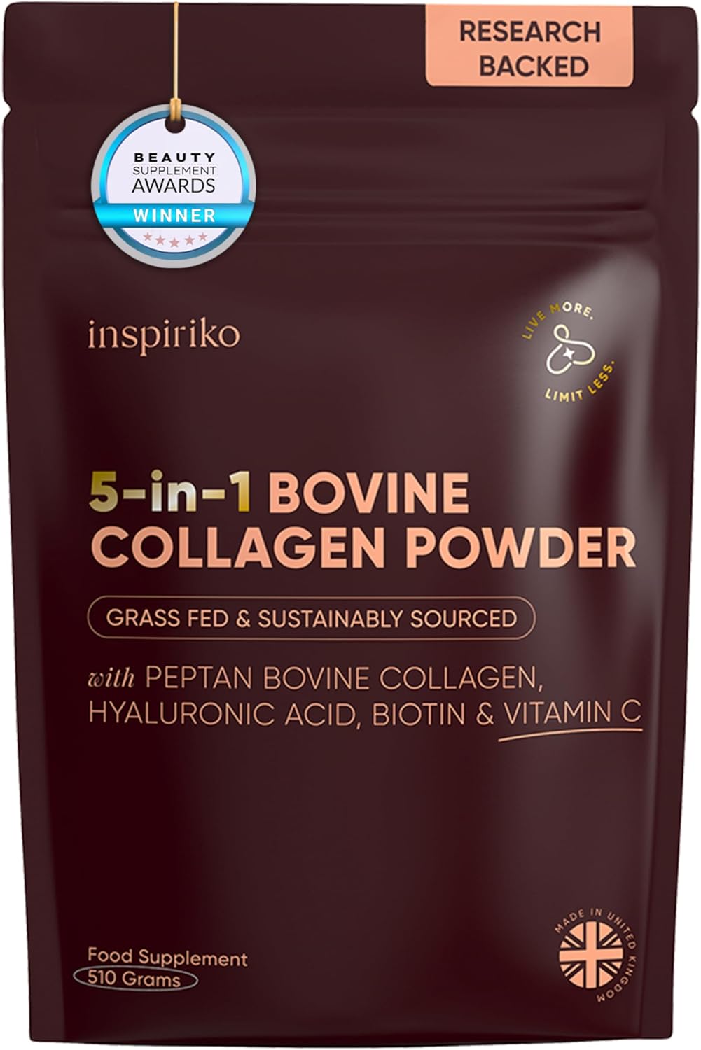 Inspiriko Bovine Collagen Powder for Women – 50 Servings, Grass-Fed Peptan Collagen Supplements for Women with Hyaluronic Acid, Biotin & Vitamin C. Hydrolyzed Collagen Peptides for Beauty & Wellbeing