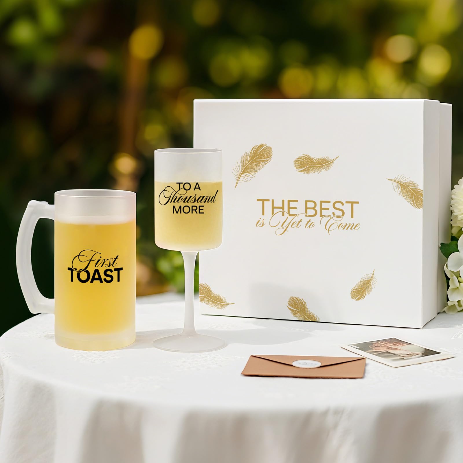 AW BRIDAL Wedding Gifts for Couples 2026, Engagement Gift for Him and Her, Frosted Glass Champagne Flute and Beer Mug Set, Bridal Shower Present, Bride and Groom Toasting Glasses for Anniversary