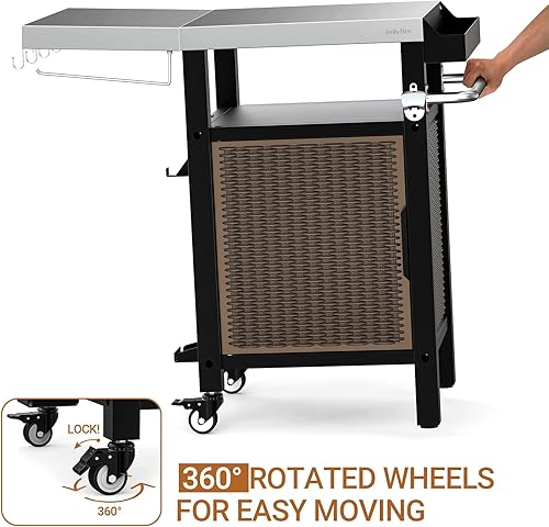 Miniatura 7 de onlyfire Isla de cocina con ruedas de 35 pulgadas y carrito de servicio para barbacoa con encimera grande de acero inoxidable para interiores y