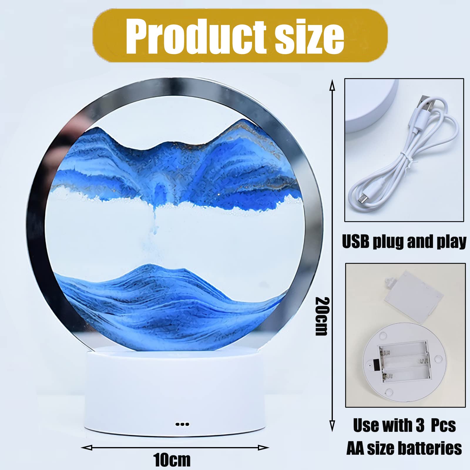 Lámpara de arena Sunwuun para girar con luz LED, imagen de arena, Sandscape - arte de la arena en aguas profundas, arte de la arena en movimiento, lámpara de mesa 3D con arte de arena móvil, pintura