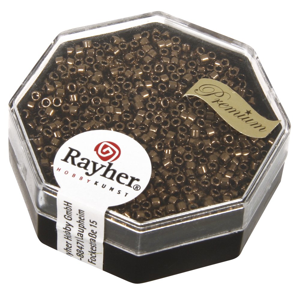 Rayher 14760563 Delica Seed Beads 1.6 mm Diameter Metallic Tub 4 g Smoke Topaz