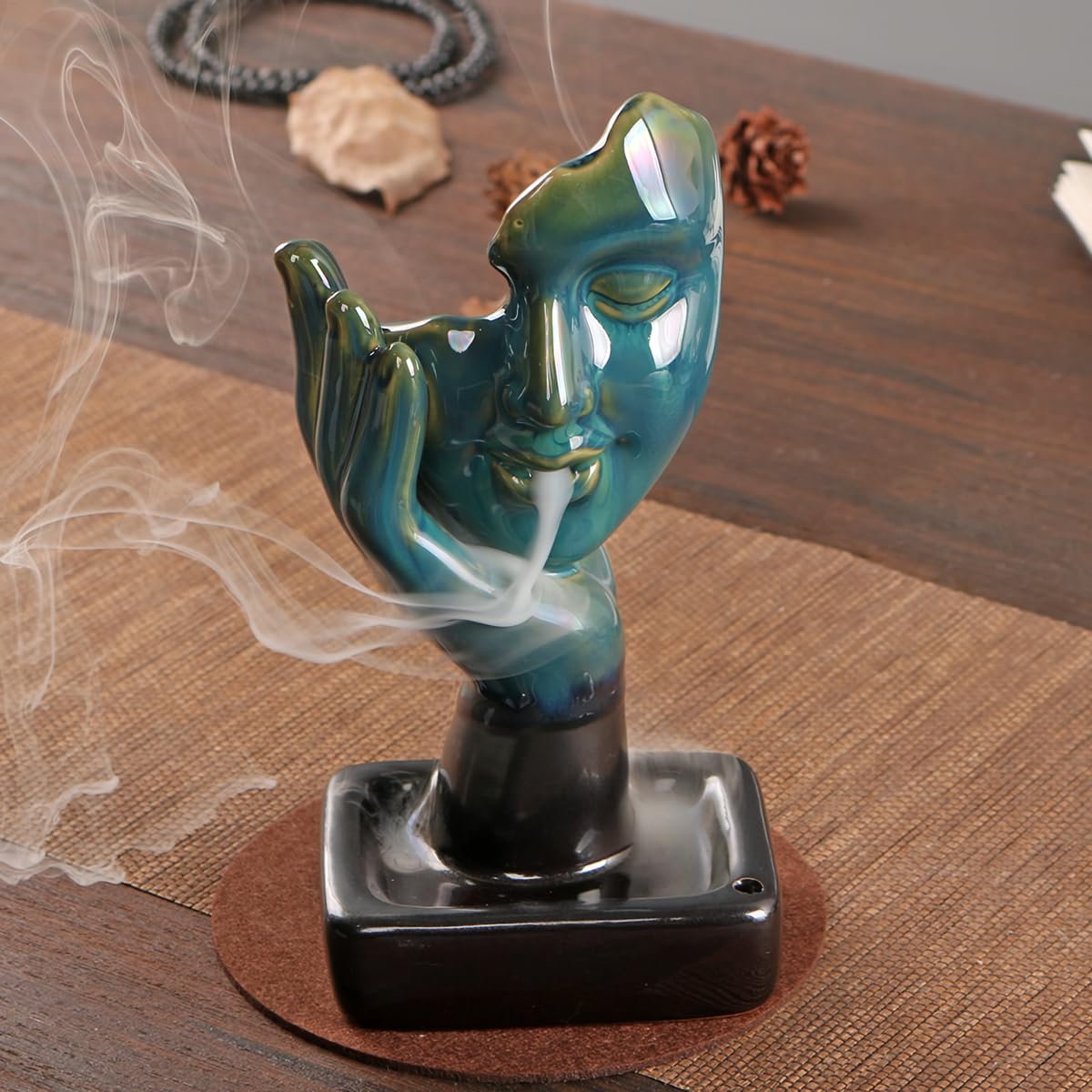 Thinking Statue Backflow Incense Holder, Lady Figurine Backflow Incense Burner, Meditator Figurine Table Top Decor - Image 2