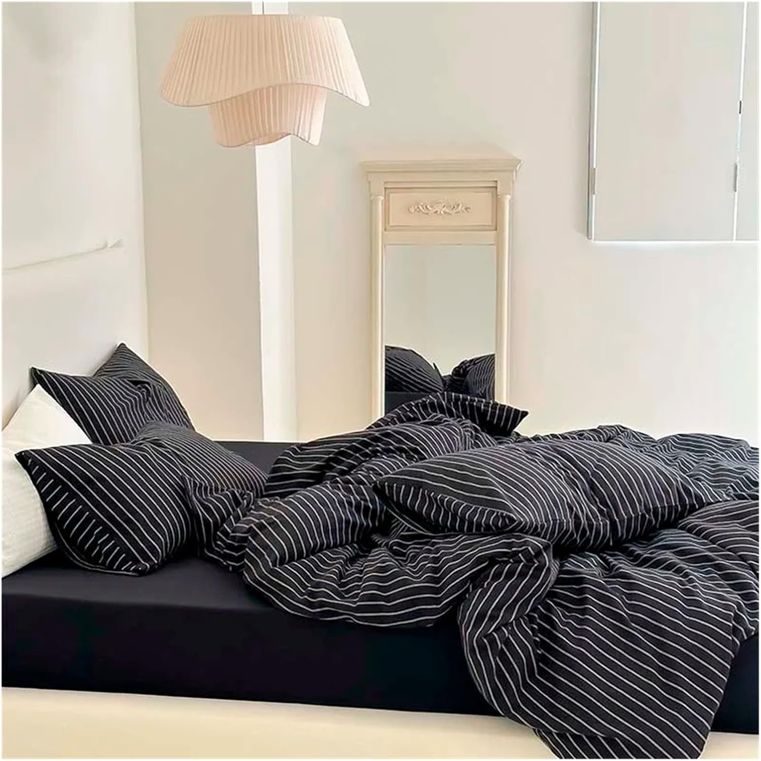 100% Cotton Duvet Cover Set Yarn Dyed Vertical Striped Bedding Comforter Cover Bed Sheet Pillowcases Washed Breathable Bedding,Bed