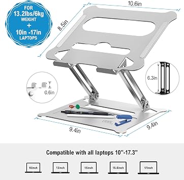DUCHY Ayarlanabilir Dizüstü Bilgisayar Standı, FYSMY Dizüstü Bilgisayarı Yükseltmek için Isı Havalandırmalı Ergonomik Taşınabilir Bilgisayar Standı, 5,9 kg Ağır Hizmet Tipi Dizüstü Bilgisayar