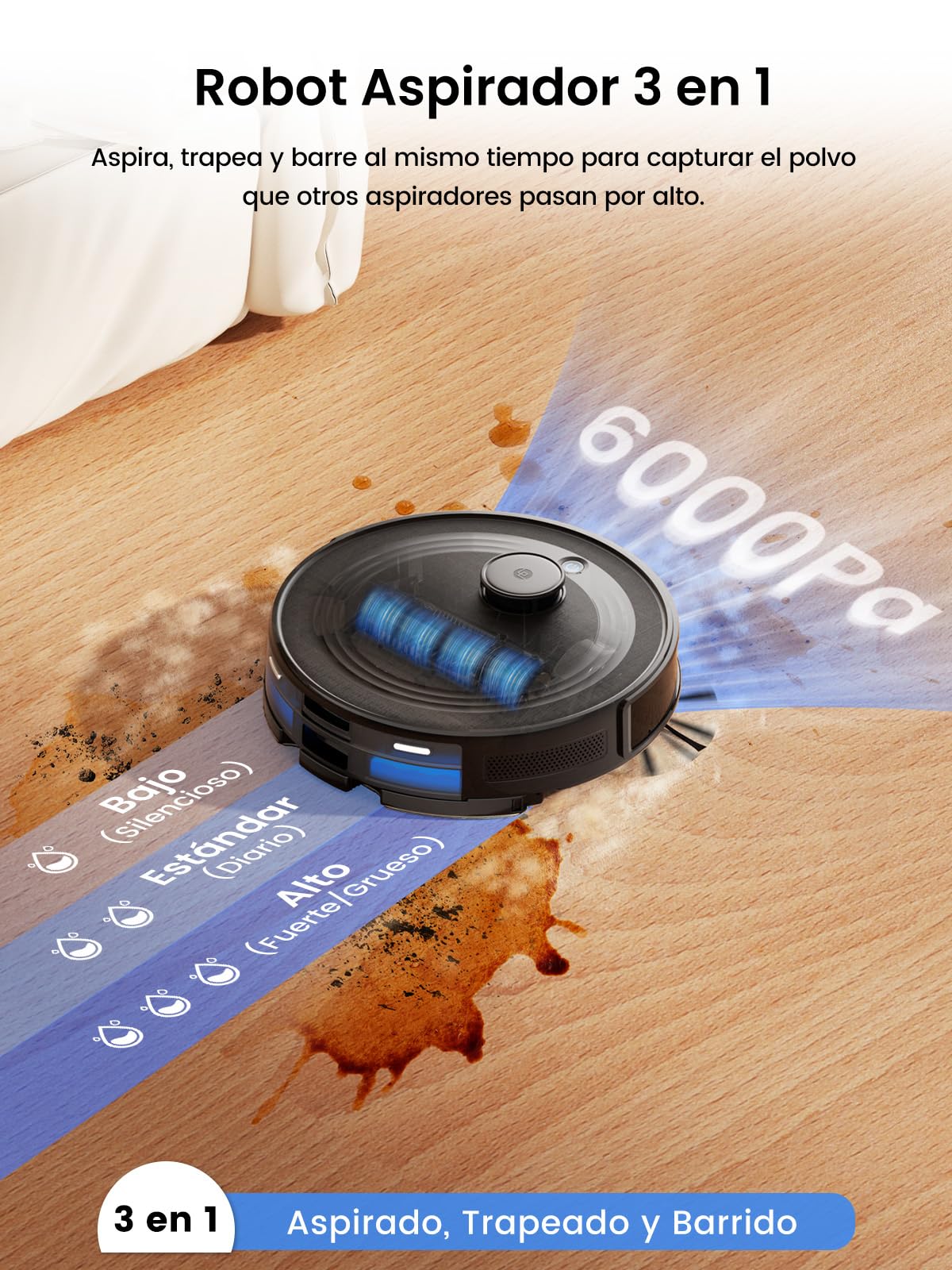 Lefant M2 Plus Robot Aspirador y Fregasuelos con Vaciado Automático Polvo | 6000Pa, 140min Autonomía, Navegación Láser dToF, Mapeo del Hogar, Limpieza Personalizada, WiFi 2,4G/5G/Alexa/App/iWatch