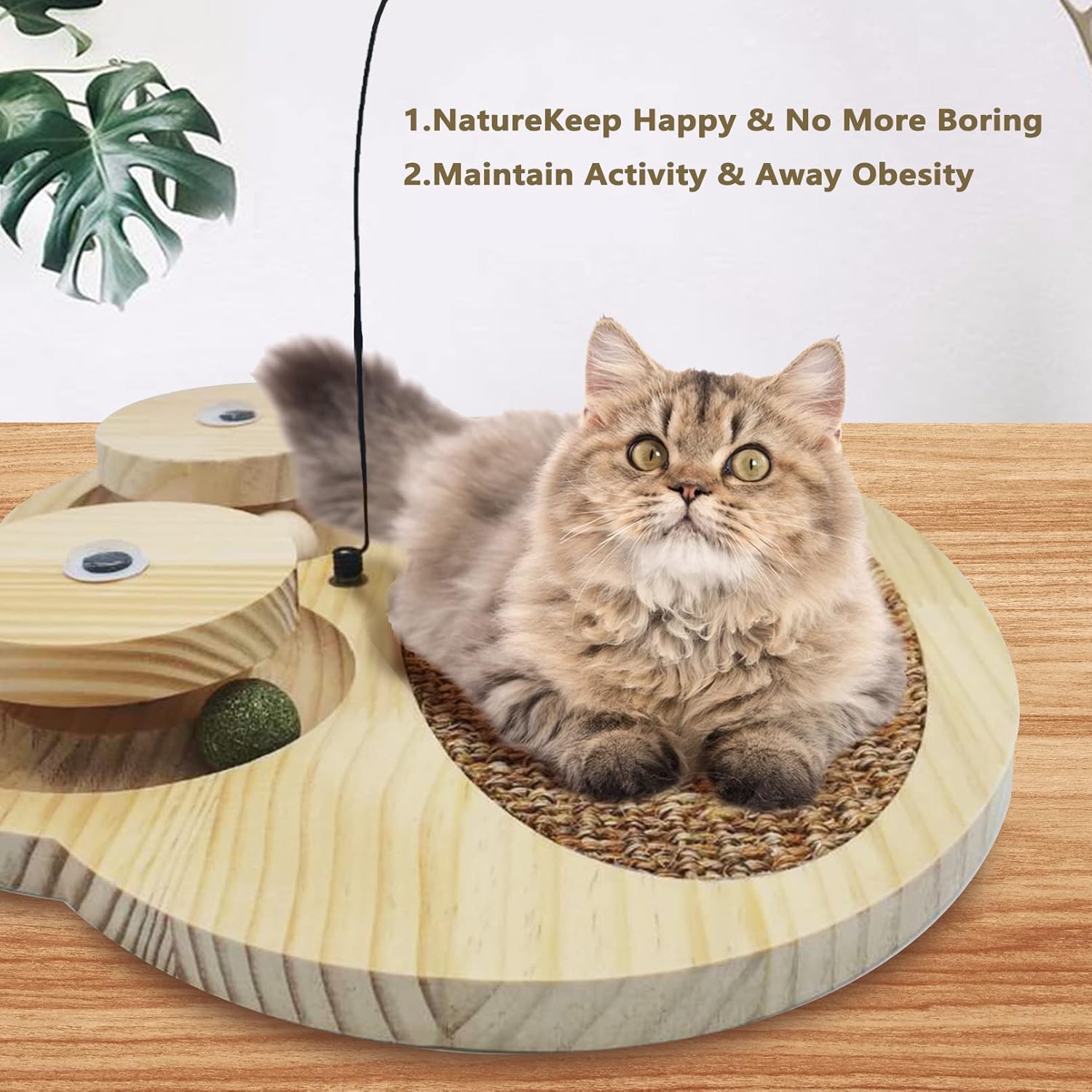 review PINVNBY Cat Scratcher Board,Cat Natural Sisal Scratching Pad,Kitten Interactive Toy Roller with Ball Track Spring Ball for Chasing Hunting Fun Mental Physical Exercise Puzzle