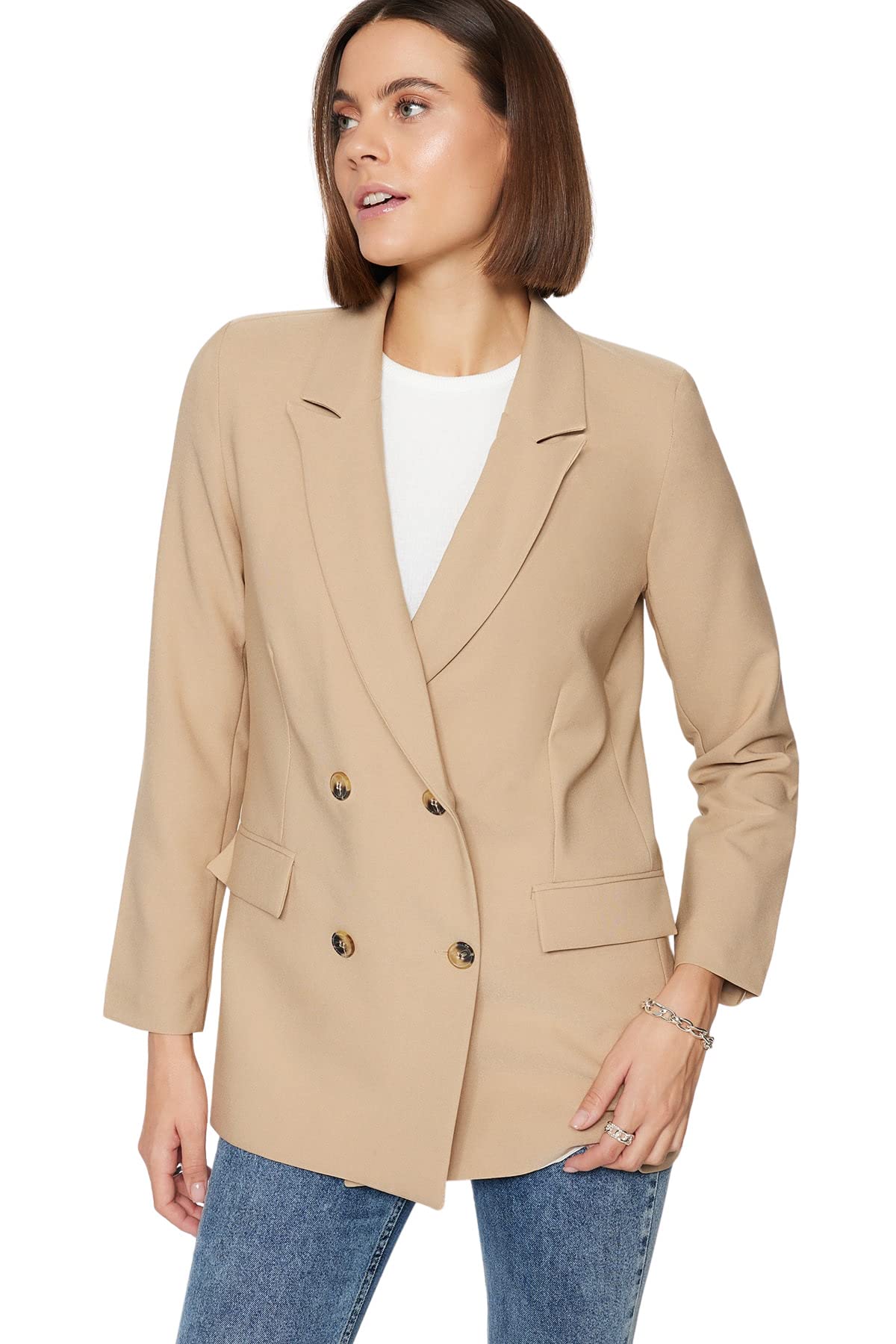 Trendyol Women Oversize Double-Breasted Lapel Collar Woven Blazer