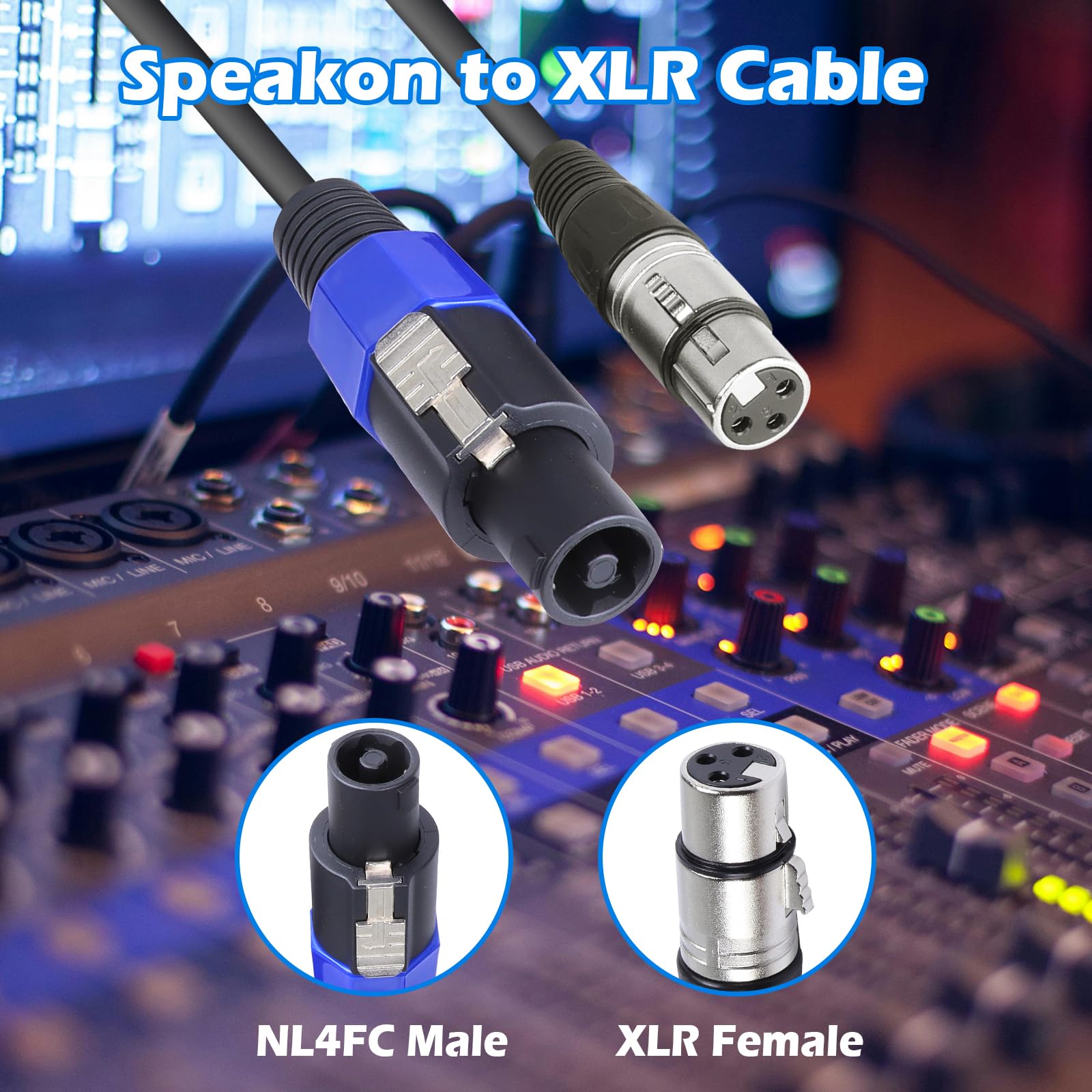 Speakon auf XLR-Kabel, SpeakON-Stecker auf 3-polige XLR-Buchse, Mikrofonkabel, NL4FC Twist-Lock-Stecker auf XLRF-Lautsprecherverlängerungskabel für PA, Verstärker, Bühnenmonitor, 2 Stück