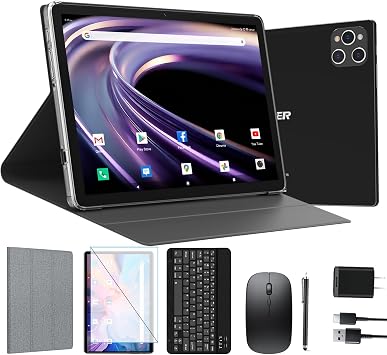 ANTEMPER Tablet, 10 Inch Android Tablet with 128GB ROM, 16GB RAMUp to 2 TB, Octa-Core Processor, 5G WiFi Tableta, with Keyboard Mouse Case, 13MP+8MP Camera, IPS Touchscreen 8H Battery, Black