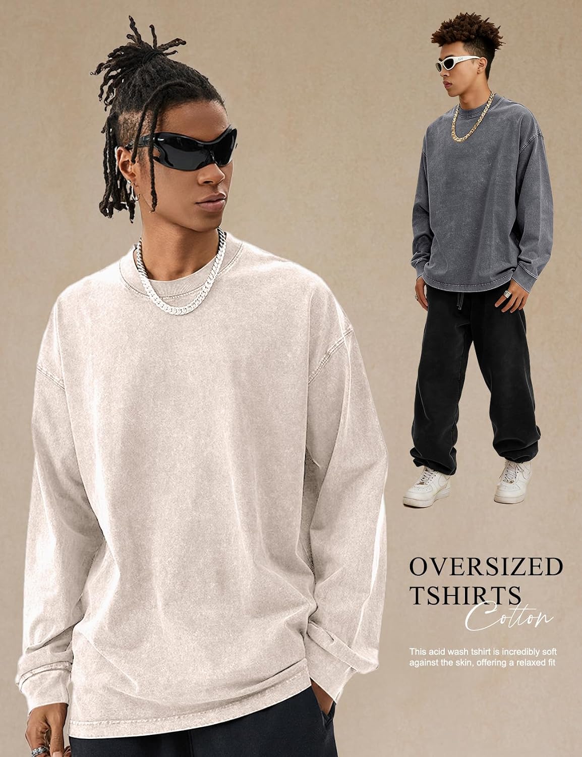 Kissonic Mens Oversized T-Shirts Cotton Long Sleeve Shirts Baggy Sweatshirt image 5
