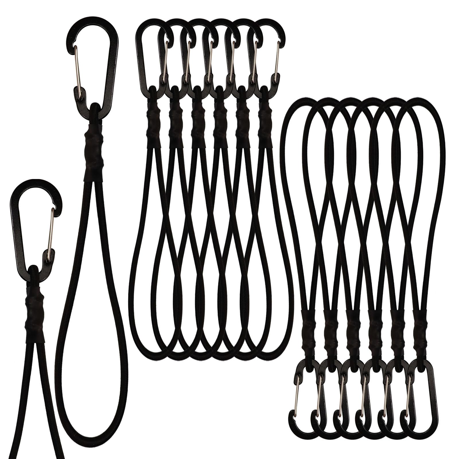 XHTXHT 10Pcs bungee cords with carabiner clips,small bungee cords,Short bungee straps with hooks,Extra Strong Black Bungee Straps with Carabiner Hooks for Securing Luggage,Camping Gear (25cm*5mm)
