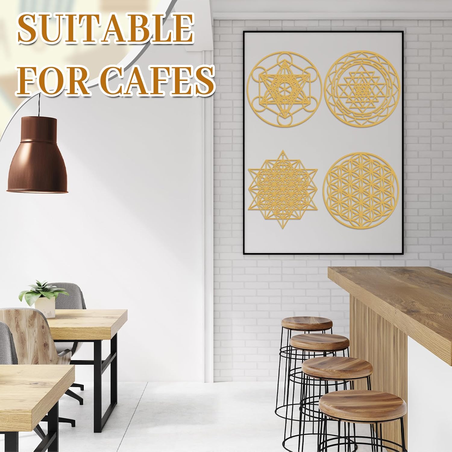Leinuosen 4 Pcs Sacred Geometry Crystal Grid Wall Art Boards, Gold