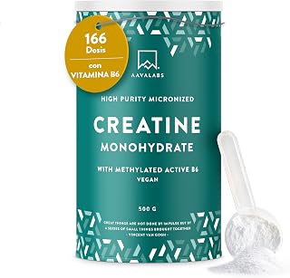 Creatina Monohidratada Micronizada en Polvo 500g -166 Porciones - Creatina Monohidrato Pre Entreno y Posentrenamiento- Creatine Monohydrate con Vitamina B6 - Sin Sabor