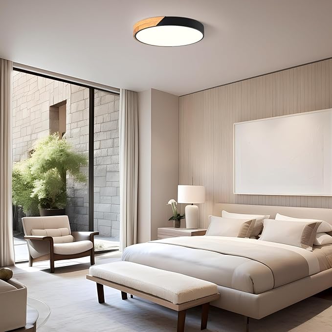 Qamra Qamra Moderne led-plafondlamp, 4000 K, eenvoudige ronde plafondlamp, hout, zwart, woonkamerlamp, slaapkamerlamp, plafondlampen, lamp voor slaapkamer, kleedkamer, kinderkamer, balkon, keuken (40 cm) photo 2