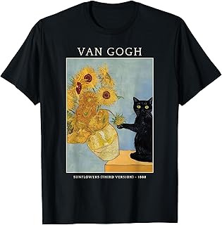 Funny Cat & Sunflowers Van Gogh Art Parody Vintage T-Shirt