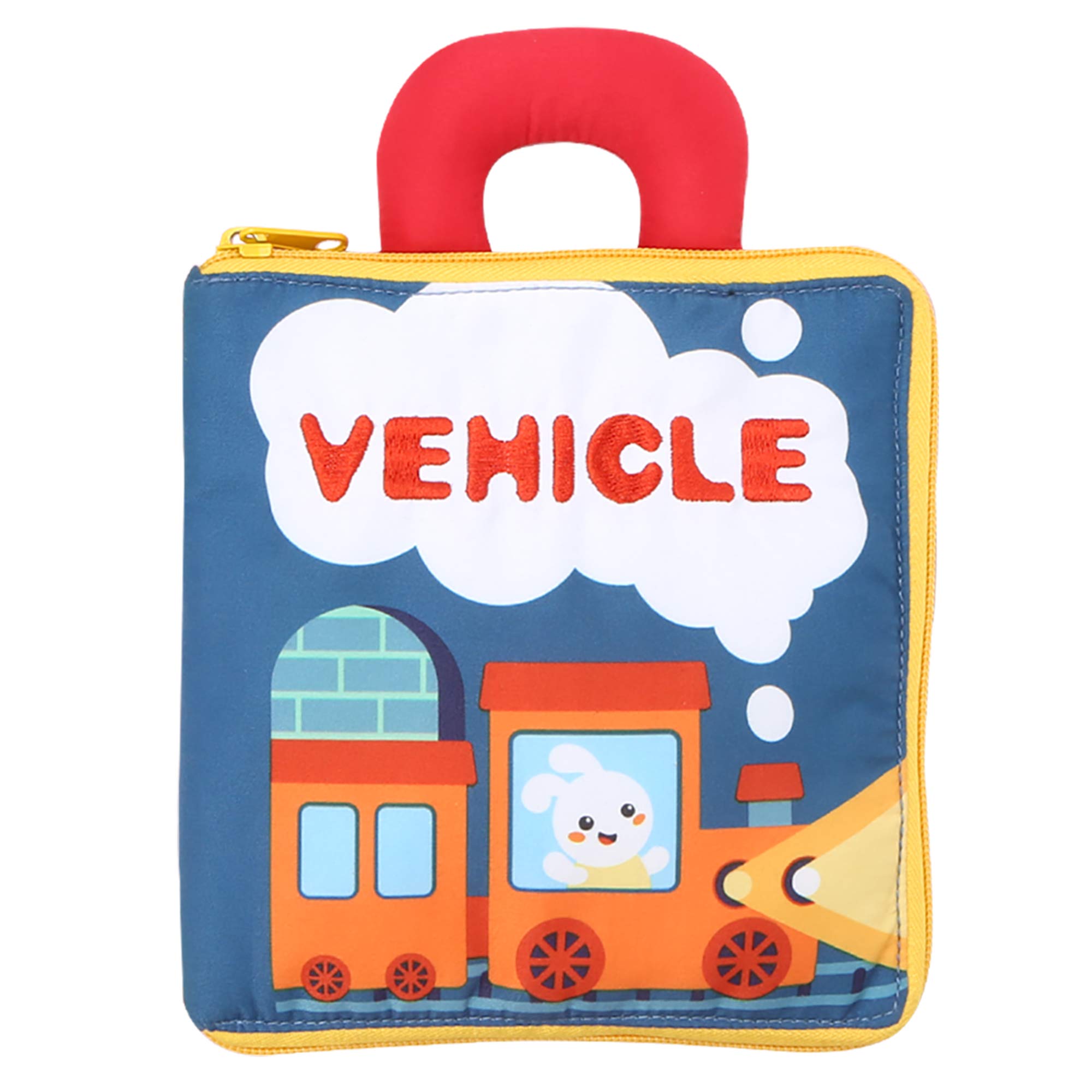 My First Soft Book, Nontoxic Fabric Baby Cloth Books Early Education Toys Activity Crinkle Cloth Book for Toddler, Infants and Kids Develop Motor Skills/Problem Solving (Vehicle)