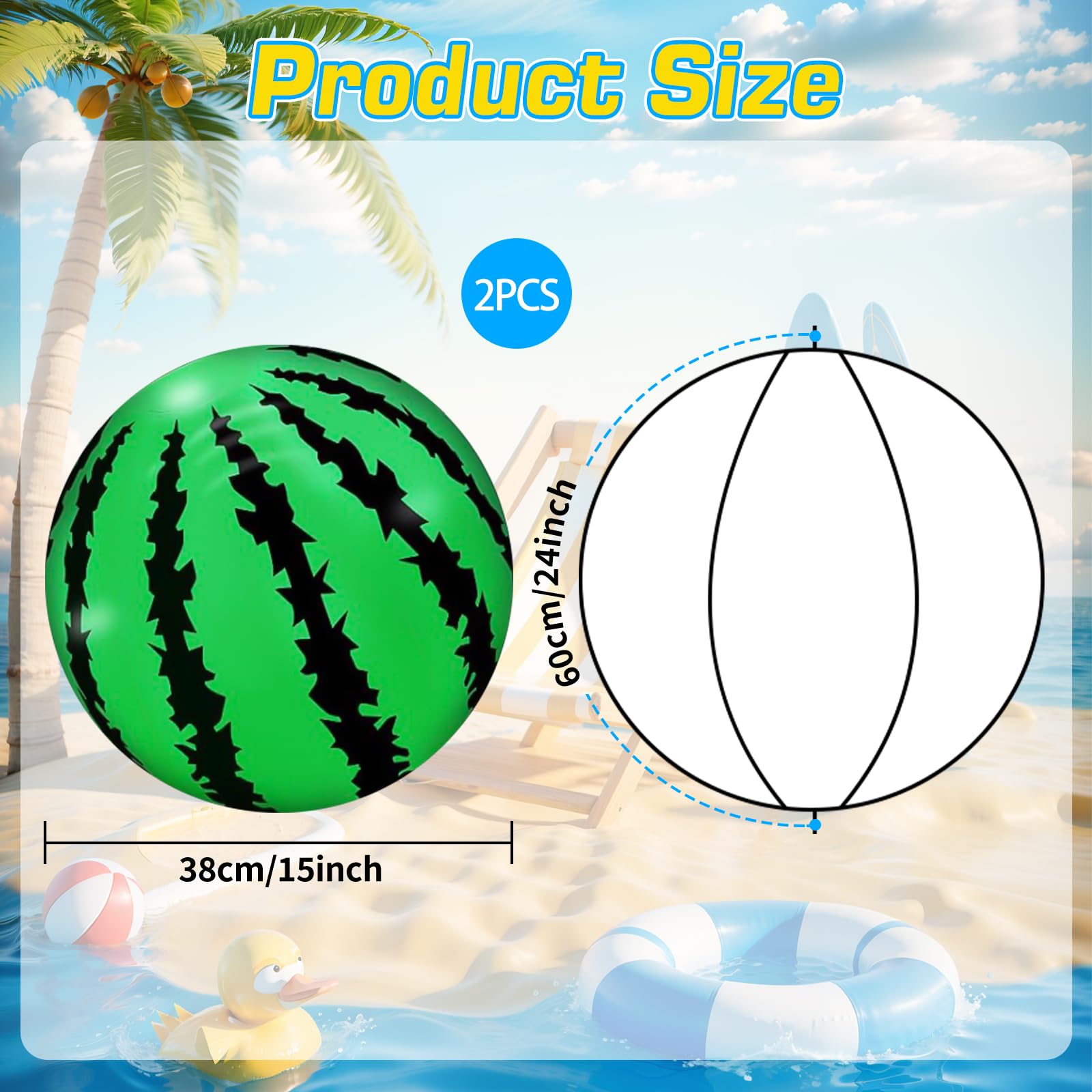 Pelota De Playa Inflable De Sandía – Pack De 2 Bolas De 38 Cm Para Piscina Y Playa, Juguete De Verano Para Niños Y Fiestas