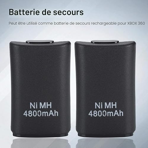 Battery for Xbox 360 Controller, Rechargeable Battery 4800mAh Replacement Battery and Charging Kit with USB Cable for Xbox 360 Remote Control Black - 2