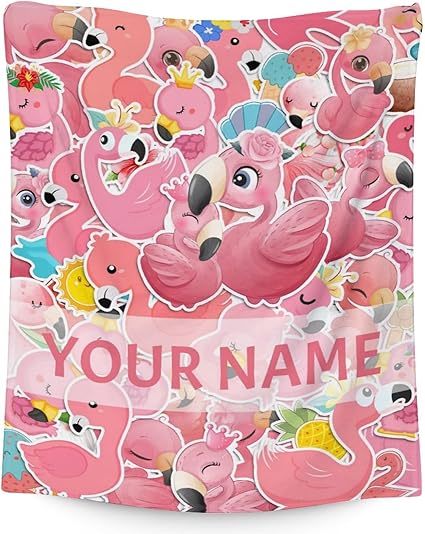 Personalized Flamingo Blanket Gifts with Name - 60x80 Inches Cute Throw for Women & Girls - Pink Soft Fuzzy Blankets for Bed, Couch & Living Room
