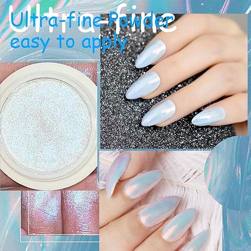 Miniatura 3 de evpct Kit de 3 polvos de uñas cromados para esmalte de uñas, azul, rosa, verde, perla, sirena, arco iris, holográfico, iridiscente, camaleón,