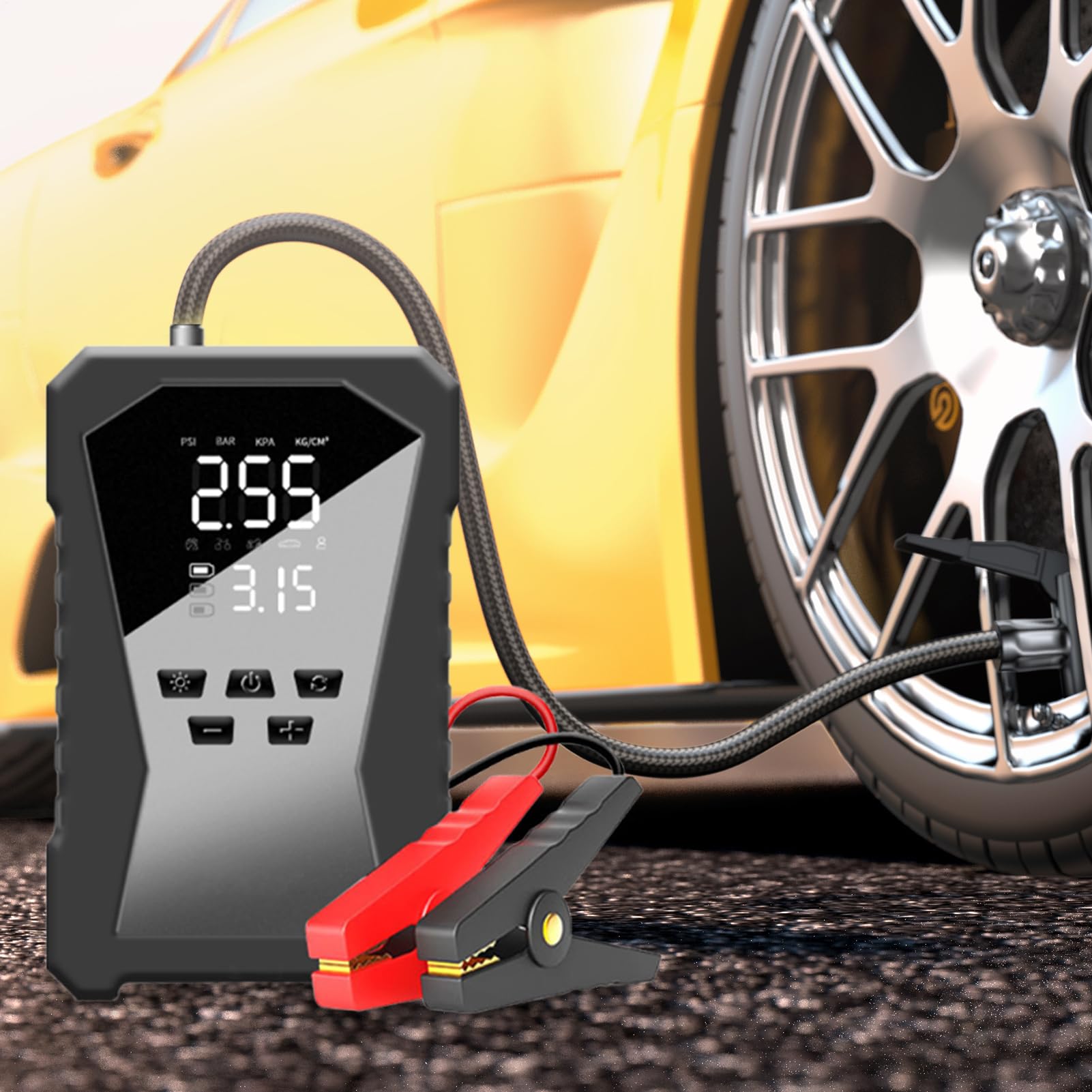 Przenośny rozrusznik z kompresorem powietrza, zestaw startowy 12 V z pompą oponową - bezprzewodowy wzmacniacz rozrusznika samochodowego, inteligentny cyfrowy power bank może być używany do samochodów