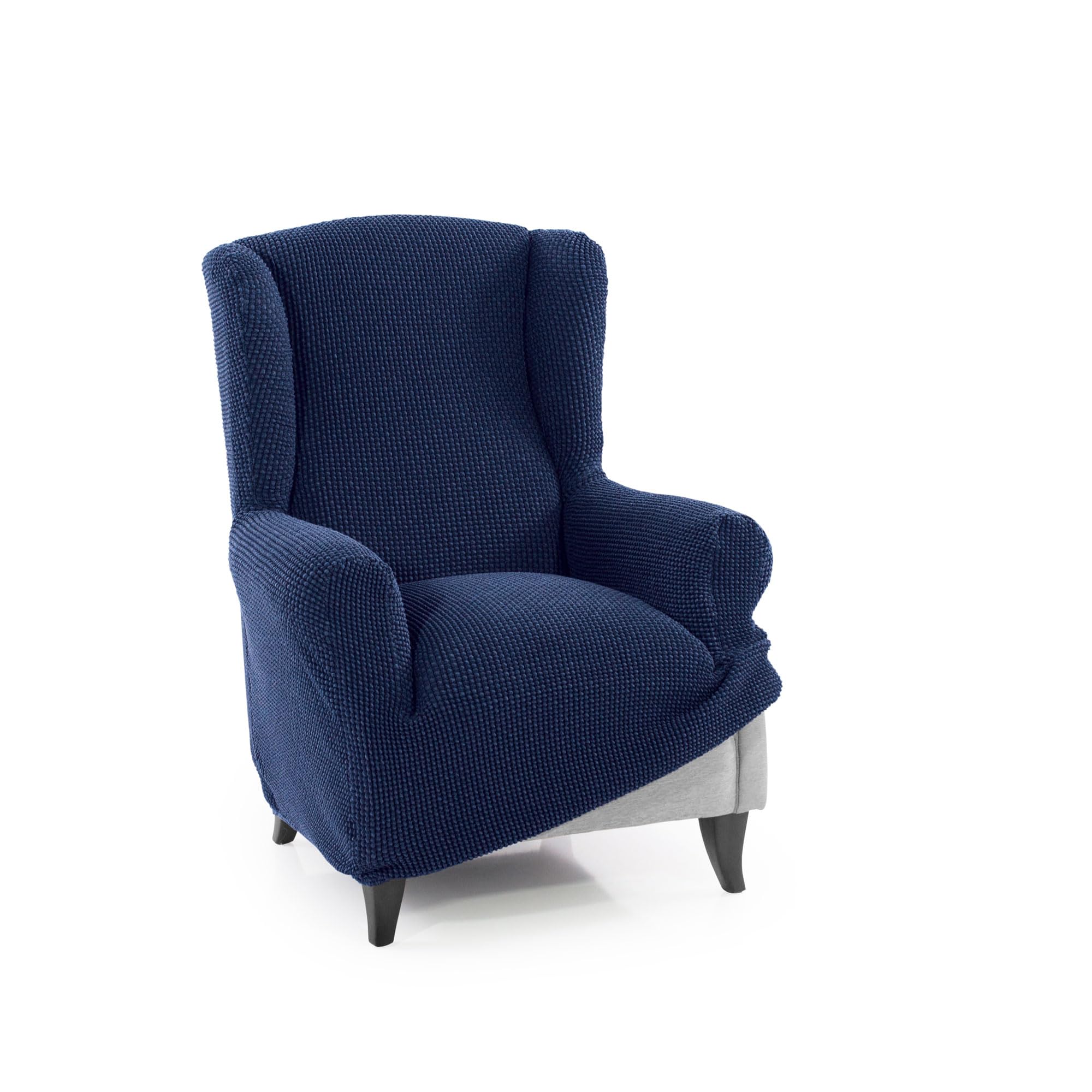 FAVERTI Super elastischer Bezug für Ohrensessel, 1-Sitzer, 70 bis 100 cm, Modell Novele, Marineblau, hochwertiger Schutz aus Jacquard-Stoff, Baumwollgefühl, Ohrensesselschutz