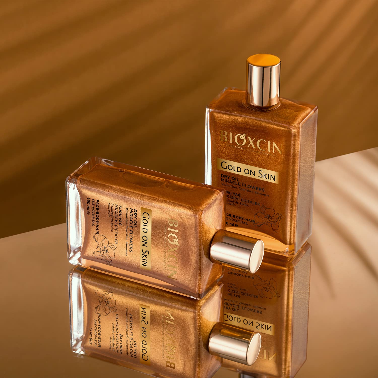 Bioxcin Gold On Skin Kuru Yağ – Yasemin, Manolya, Hanımeli, Kalendula ve Hindistan Cevizi Yağları İçeren Işıltı Veren Nemlendirici – 100 ml – Tüm Cilt Tipleri İçin (2 paketi)