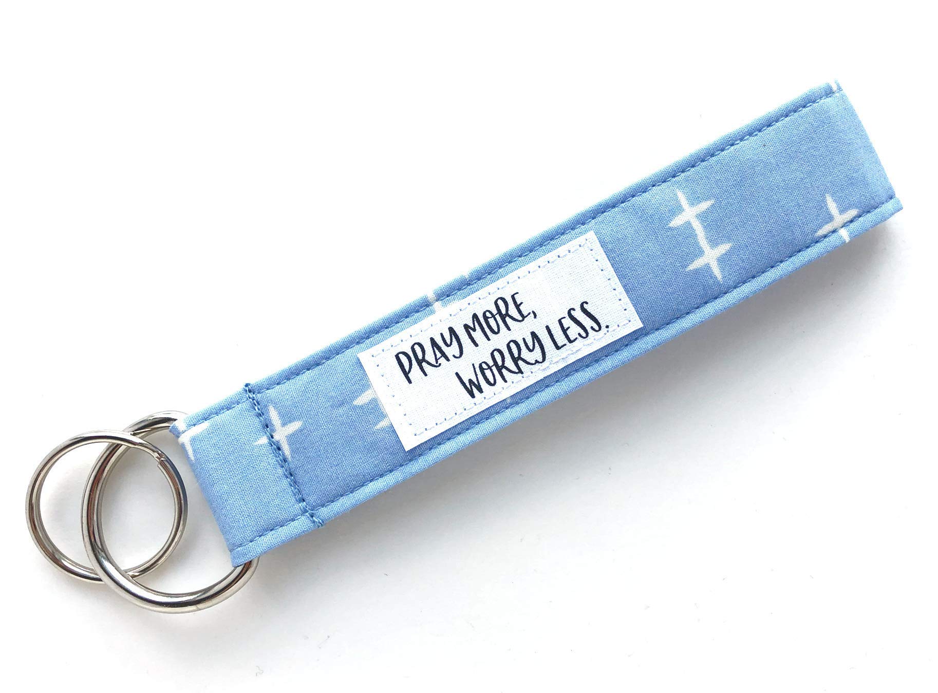 Trendy EarthKeychain Wristlet -Pray More, Worry Less Wrist Lanyard - Organic Fabric Key Fob