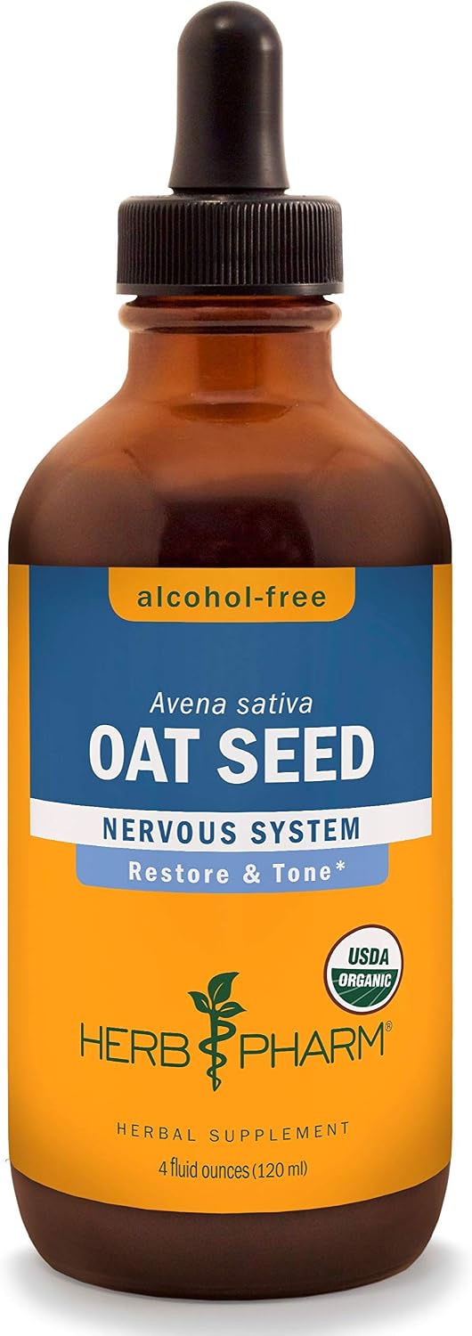 Herb Pharm Certified Organic Alcohol-Free Oat Seed Glycerite for Nervous System Support - 4 Ounce
