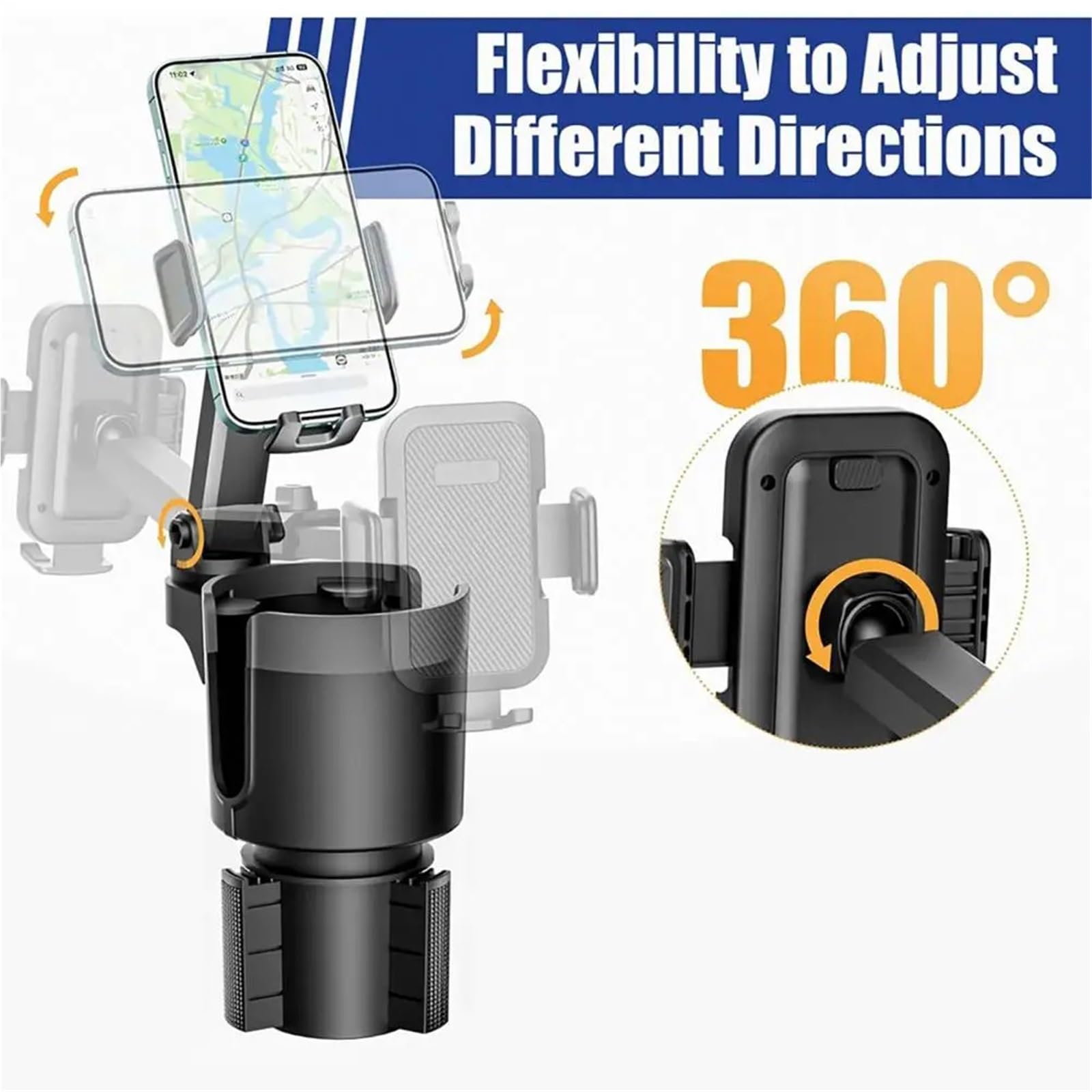 Accesorios Coche Soporte Movil Coche Supporto Universale per Telefono da Auto, Base Girevole espandibile, Supporto per Telefono 2 in 1 e portabicchieri per Bottiglie di Bevande